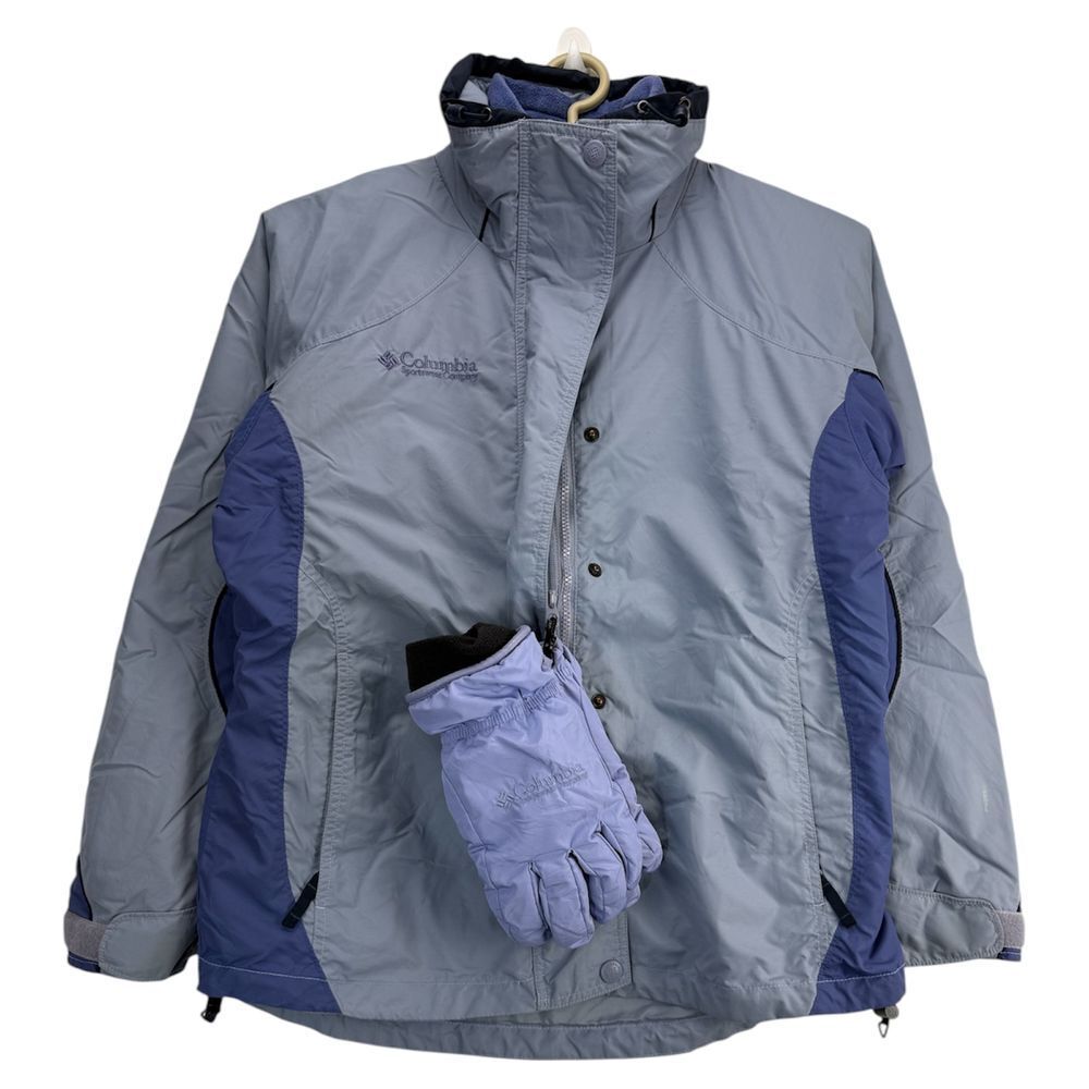 VTG 90s- Columbia Women's Outdoor Jacket Fleece Blue‎ Zip w/ Gloves Y2K Size M
